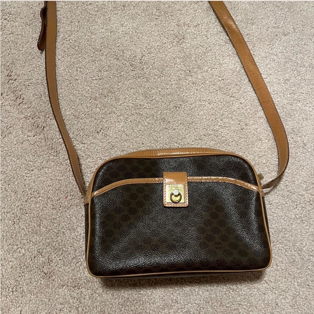 **Flawed** Celine Macadam Brown and Tan Crossbody Bag